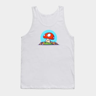 Happy Cute Mushroom with Acorns Autumn Cartoon Vector Icon Illustration Tank Top